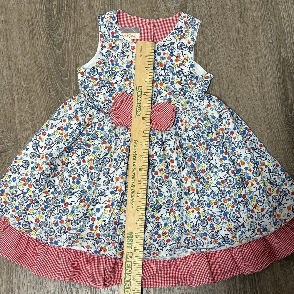 Pippa & Julie Bicycle Floral Dress Size 4 Whimsical Bike Print Gingham Bow​​ - Picture 3 of 11